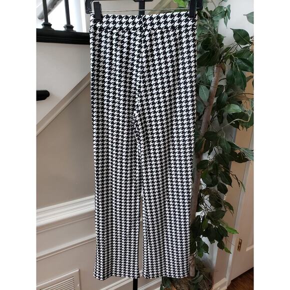 Women's Trouser Pants Small White Black Houndstooth Wide Leg Criss Cross Detail - Picture 4 of 8